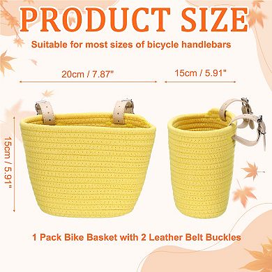 Bike Basket, Cotton Rope Bicycle Basket Adjustable Front Baskets with 2 Leather Belt Buckles