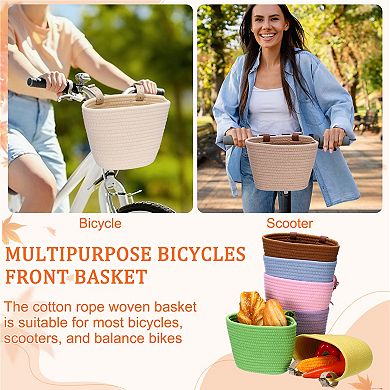 Bike Basket, Cotton Rope Bicycle Basket Adjustable Front Baskets with 2 Leather Belt Buckles