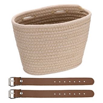 Bike Basket, Cotton Rope Bicycle Basket Adjustable Front Baskets with 2 Leather Belt Buckles