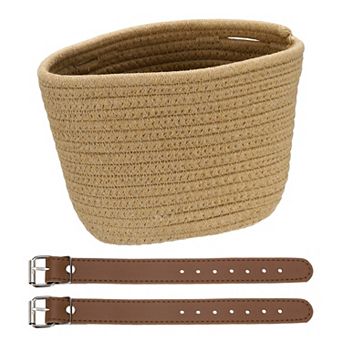 Bike Basket, Cotton Rope Bicycle Basket Adjustable Front Baskets with 2 Leather Belt Buckles