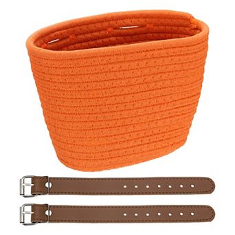Bike Basket, Cotton Rope Bicycle Basket Adjustable Front Baskets with 2 Leather Belt Buckles