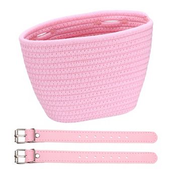 Bike Basket, Cotton Rope Bicycle Basket Adjustable Front Baskets with 2 Leather Belt Buckles