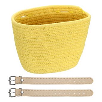 Bike Basket, Cotton Rope Bicycle Basket Adjustable Front Baskets with 2 Leather Belt Buckles