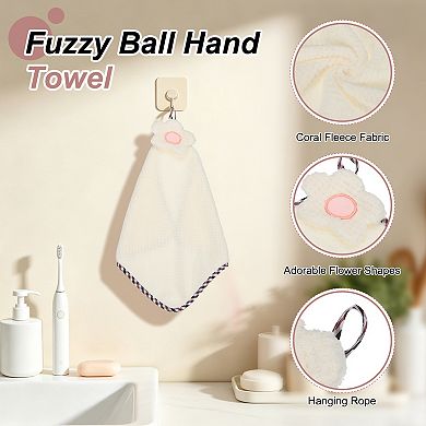 2Pcs Coral Fleece Hand Towels with Hanging Loop, Flower Pattern, Quick-Drying & Washable