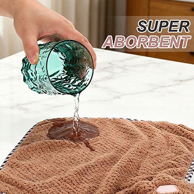 2Pcs Coral Fleece Hand Towels with Hanging Loop, Flower Pattern, Quick-Drying & Washable