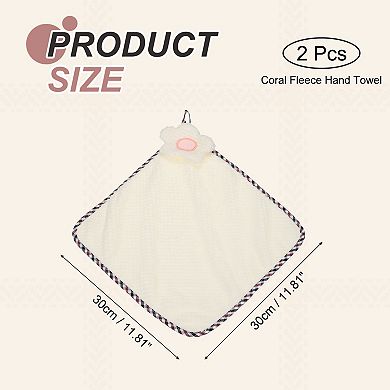 2Pcs Coral Fleece Hand Towels with Hanging Loop, Flower Pattern, Quick-Drying & Washable