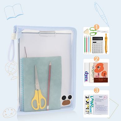 Document Bag, Zipper Tote PP File Bag for Office With Clip
