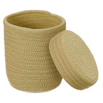 Small Cotton Rope Woven Storage Basket, Shelf Closet Storage Gift Woven Baskets, Round with Lid