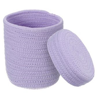 Small Cotton Rope Woven Storage Basket, Shelf Closet Storage Gift Woven Baskets, Round with Lid