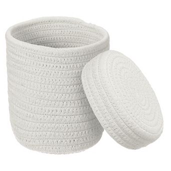 Small Cotton Rope Woven Storage Basket, Shelf Closet Storage Gift Woven Baskets, Round with Lid