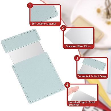 2Pcs Small Pocket Mirror for Purse, Stainless Steel Compact Travel Handheld Mirror with Leather Case