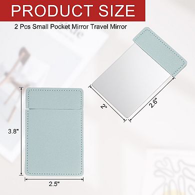 2Pcs Small Pocket Mirror for Purse, Stainless Steel Compact Travel Handheld Mirror with Leather Case