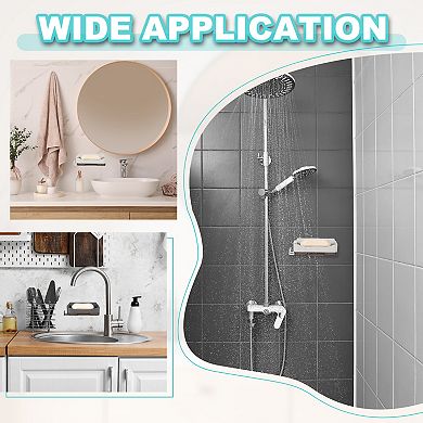 2Pcs Self-Adhesive Soap Holder, No Drilling Wall Mounted Soap Dish with Bottom Tray and 4 Hooks