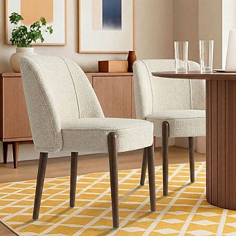 Set of 2 Upholstered Dining Chairs with Curved Back for Small Dining Spaces
