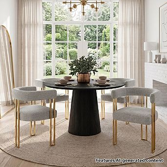 Set of 4 Modern Upholstered Dining Chairs with Gold Metal Legs