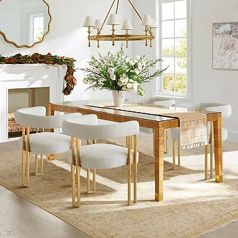 Set of 4 Modern Upholstered Dining Chairs with Gold Metal Legs