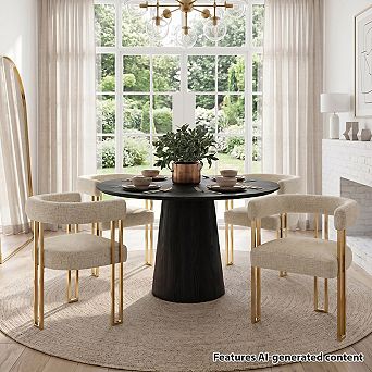 Set of 4 Modern Upholstered Dining Chairs with Gold Metal Legs