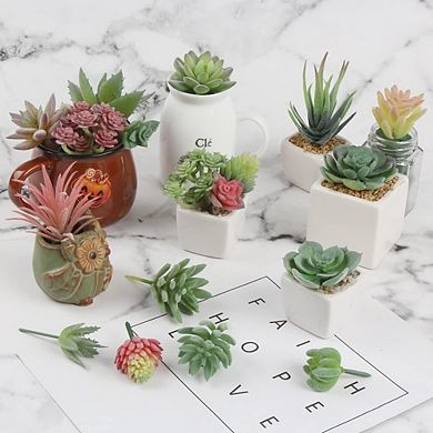 Artificial Succulent Plants Mini Assorted, Realistic Faux Decor for Garden & Home