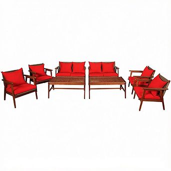 Costway 8 pc Patio Rattan Furniture Set Acacia Wood Frame Cushioned Sofa Chair