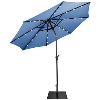 Costway 9ft Market Patio Umbrella w/Solar Lights & 40 LBS Steel Umbrella Stand