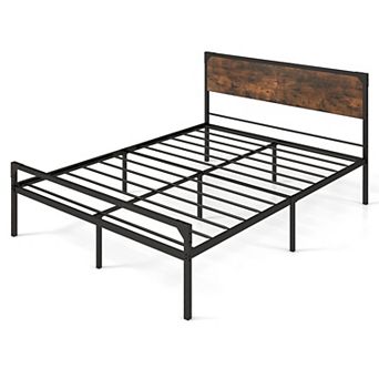 Costway Platform Bed with Rustic Headboard & Footboard Strong Metal Slat Support