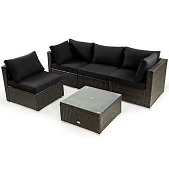 Costway 5 pc Patio Rattan Furniture Set Cushioned Sofa Chair Coffee Table