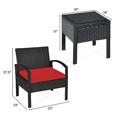 Costway 3PCS Patio Rattan Furniture Set Table Conversation Sofa Cushioned