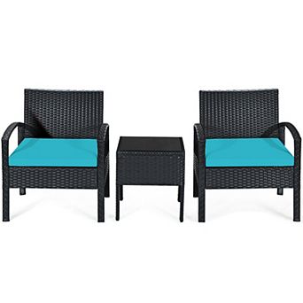 Costway 3 pc Patio Rattan Furniture Set Table Conversation Sofa Cushioned