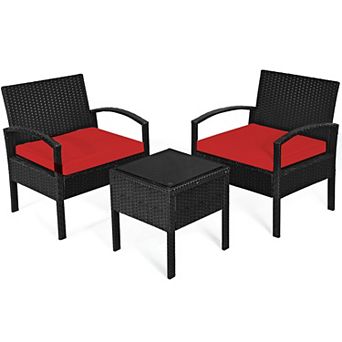 Costway 3 pc Patio Rattan Furniture Set Table Conversation Sofa Cushioned
