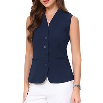 Suit Vest Tops for Women's V Neck Button Down Waistcoat Business Work Sleeveless Blazer
