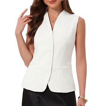 Suit Vest Tops for Women's V Neck Button Down Waistcoat Business Work Sleeveless Blazer