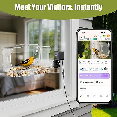 Coolfly x Freeseason - 2K HD Smart Window Bird Camera with AI ID and Suction Mount