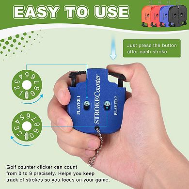 2Pcs Golf Score Indicator, 2 Player Stroke Counter Clicker Handy Count Shot Keeper with Key Chain