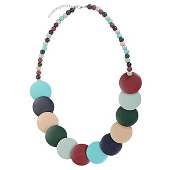 Chunky Beaded Necklace, Wooden Round Disc Beaded Necklace Ball Pearl Bead Collar Necklace