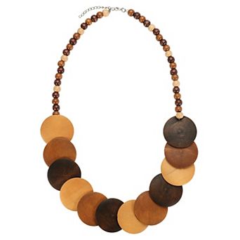 Chunky Beaded Necklace, Wooden Round Disc Beaded Necklace Ball Pearl Bead Collar Necklace