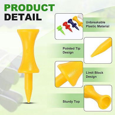 1.69" Plastic Step Down Golf Tees, Unbreakable Plastic Golf Tees 140PCS, Yellow