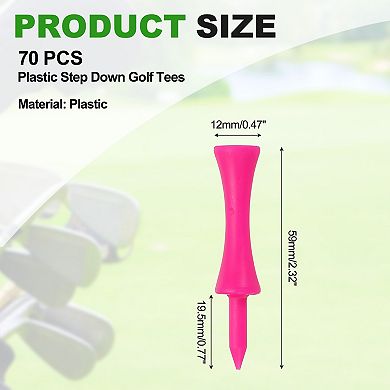 2.32" Plastic Step Down Golf Tees, Unbreakable Plastic Golf Tees 70PCS, Pink