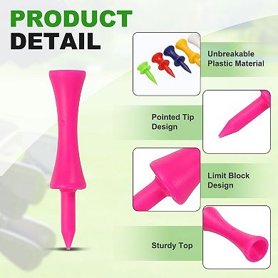 2.32" Plastic Step Down Golf Tees, Unbreakable Plastic Golf Tees 140PCS, Pink