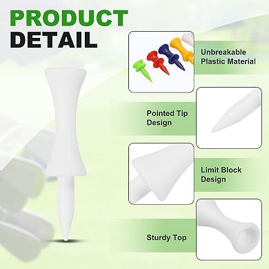 2.01" Plastic Step Down Golf Tees, Unbreakable Plastic Golf Tees 140PCS, White
