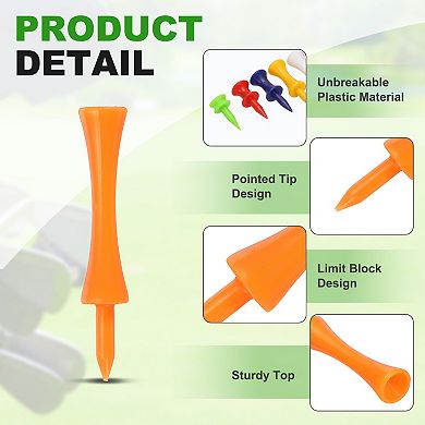 2.76" Plastic Step Down Golf Tees, Unbreakable Plastic Golf Tees 140PCS, Orange