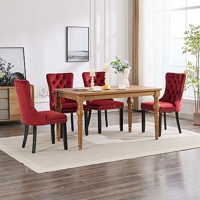 2-Piece Velvet Tufted Dining Chairs Set, Solid Wood Legs with Nailhead Trim, Modern High-Back Design