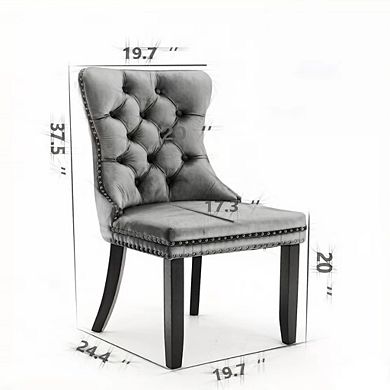 2-Piece Velvet Tufted Dining Chairs Set, Solid Wood Legs with Nailhead Trim, Modern High-Back Design