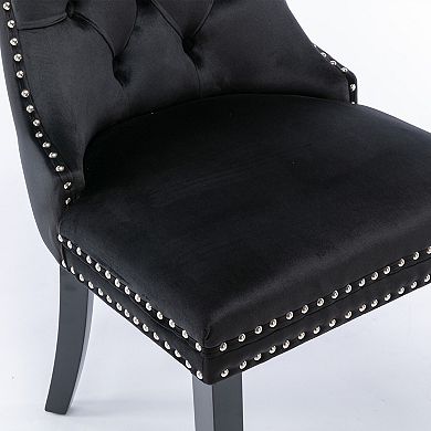 2-Piece Velvet Tufted Dining Chairs Set, Solid Wood Legs with Nailhead Trim, Modern High-Back Design
