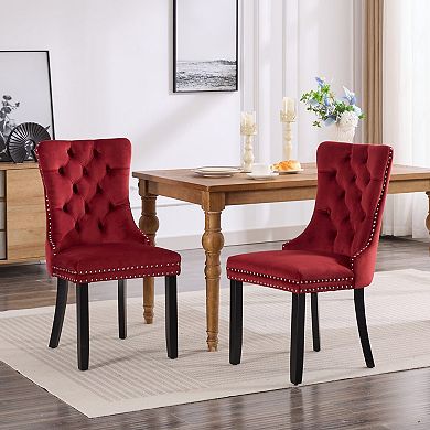 2-Piece Velvet Tufted Dining Chairs Set, Solid Wood Legs with Nailhead Trim, Modern High-Back Design