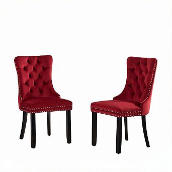 2 pc Velvet Tufted Dining Chairs Set, Solid Wood Legs with Nailhead Trim, Modern High-Back Design