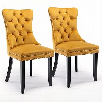 2 pc Velvet Tufted Dining Chairs Set, Solid Wood Legs with Nailhead Trim, Modern High-Back Design