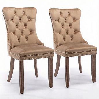 2 pc Velvet Tufted Dining Chairs Set, Solid Wood Legs with Nailhead Trim, Modern High-Back Design