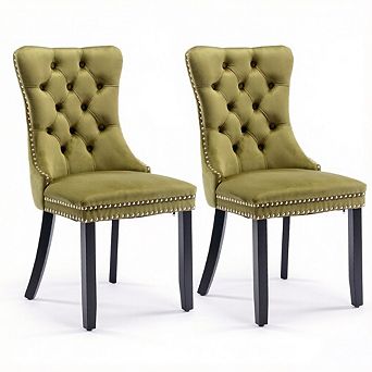 2 pc Velvet Tufted Dining Chairs Set, Solid Wood Legs with Nailhead Trim, Modern High-Back Design