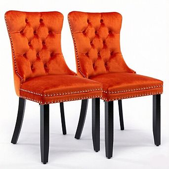 2 pc Velvet Tufted Dining Chairs Set, Solid Wood Legs with Nailhead Trim, Modern High-Back Design