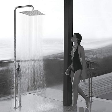 12 Inch Chrome Rain Shower Head, Square Ultra Thin 304 Stainless Steel High Pressure